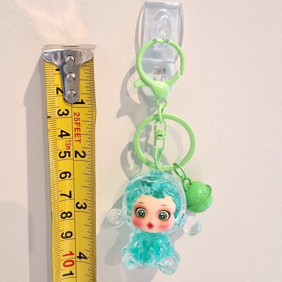 Skullpanda Teal Beaded Liquid Filled Shaker Green Keychain Bag Charm With Bell - Picture 4 of 4